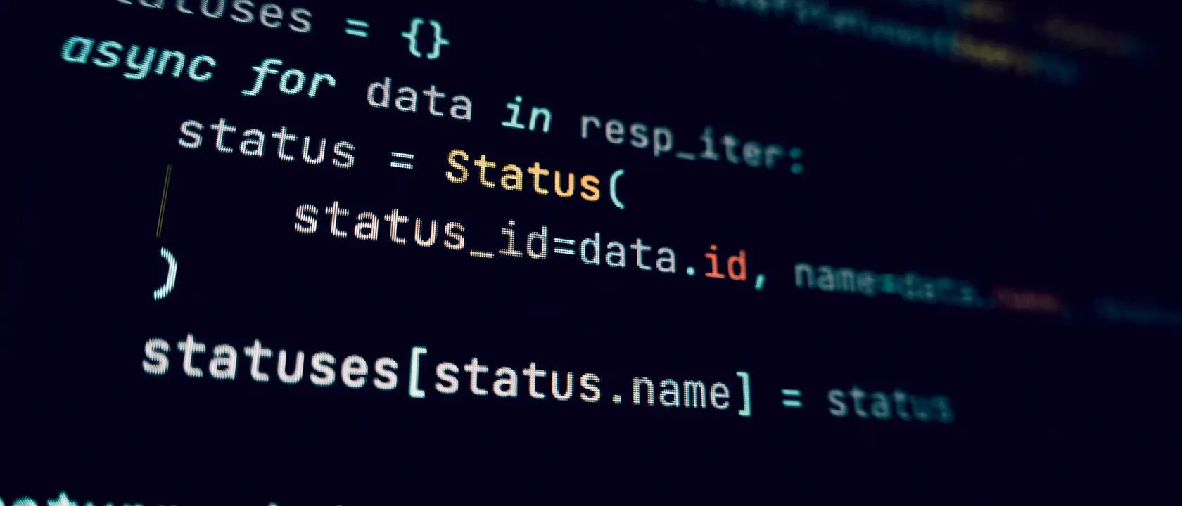 Application source code on a dark editor screen